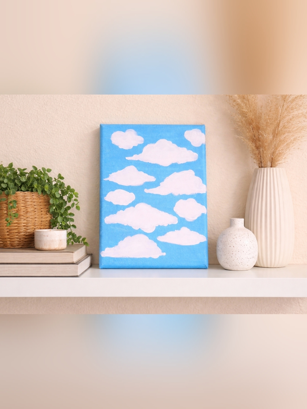Blue Sky Cloud Painting 5x7 Original Acrylic Canvas Nursery Wall Art Decor